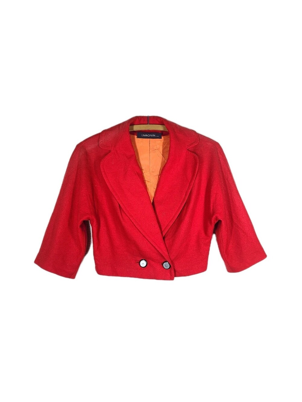 Vtg 50s Wool Cropped Jacket I Magnin Red Fully Lined Half Sleeve Small Pinup